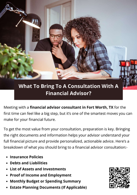 Don’t worry about having everything perfect—your financial advisor consultant in Fort Worth TX is there to help you sort through the details. Just come prepared, be open about your financial life, and focus on what matters most to you. The more transparent you are, the more tailored and effective the advice will be. To know more visit here https://www.alignedwealthadv.com/