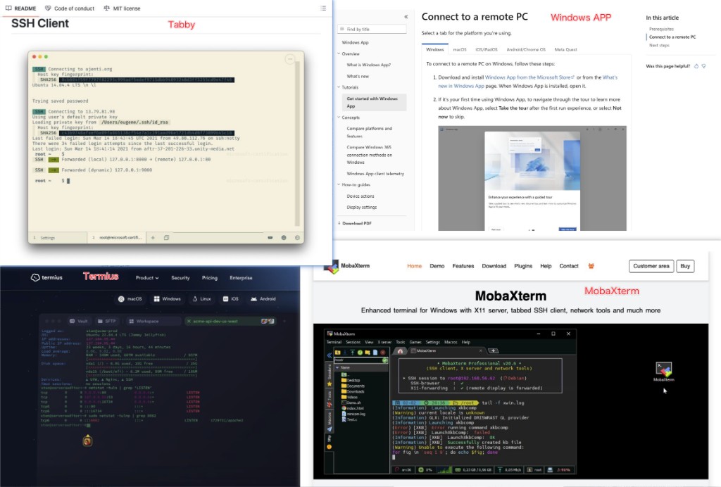 Tabby、Windows App、Termius 与 MobaXterm