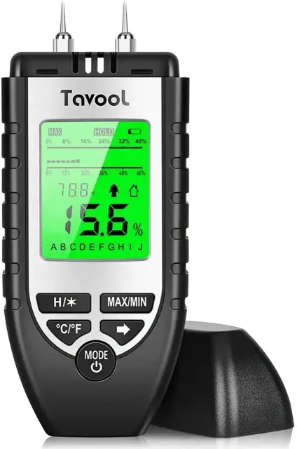 Tavool pin-type moisture meter testing drywall building material on construction site — best budget moisture detector 2026