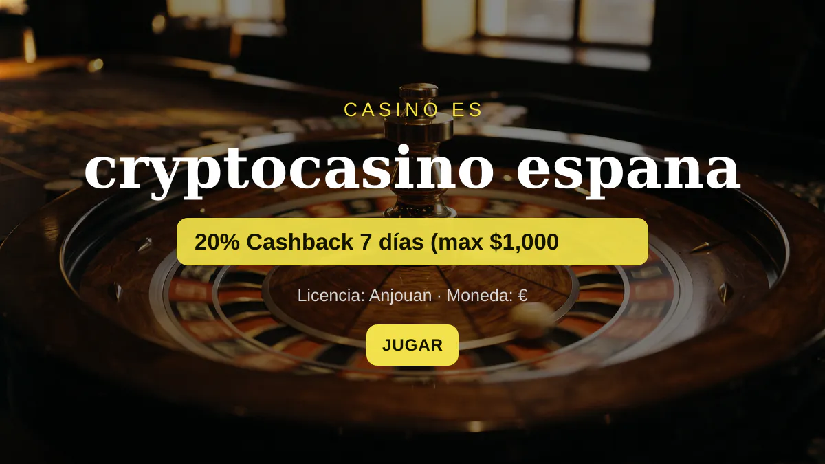 cryptocasino espana � bono de bienvenida 20% Cashback 7 d�as (max $1,000 + 50 FS, pagos: Visa, Mastercard, iDEAL, Google Pay, Bitcoin