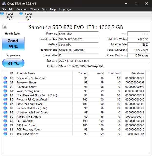 P: samsung 870 evo 1tb