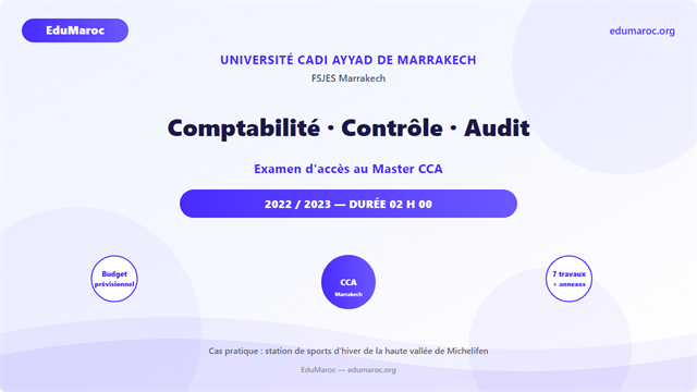 Exemple Concours Master Comptabilité Contrôle Audit CCA FSJES Marrakech 2022-2023