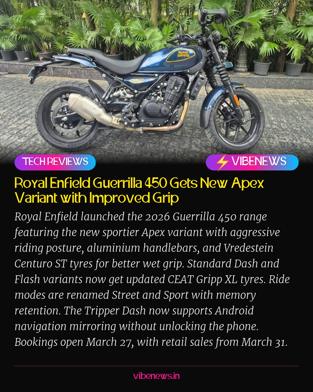 Royal Enfield Guerrilla 450 Gets New Apex Variant with Improved Grip