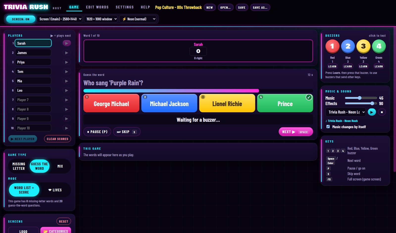 Host Screen — Playing