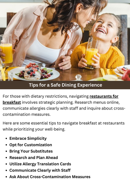 For those with dietary restrictions, navigating restaurants for breakfast involves strategic planning. Research menus online, communicate allergies clearly with staff and inquire about cross-contamination measures. Opt for customizable and simple dishes while being cautious at breakfast buffets. Bringing substitutes may be beneficial, and utilizing allergy translation cards enhances communication. To know more visit here https://www.goharvestmarket.com/farmhouse-restaurant/