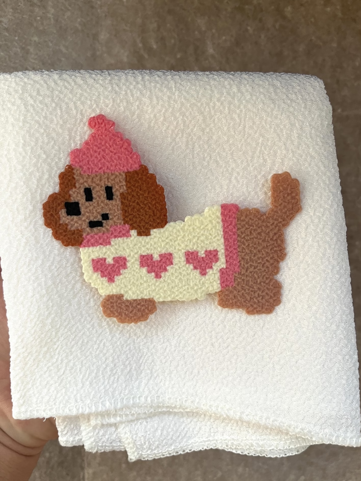 Bath towel ironing method for Perler beads creating soft matte finish