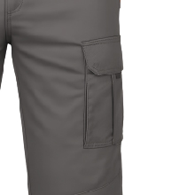 Oversized cargo pockets on combat work trousers