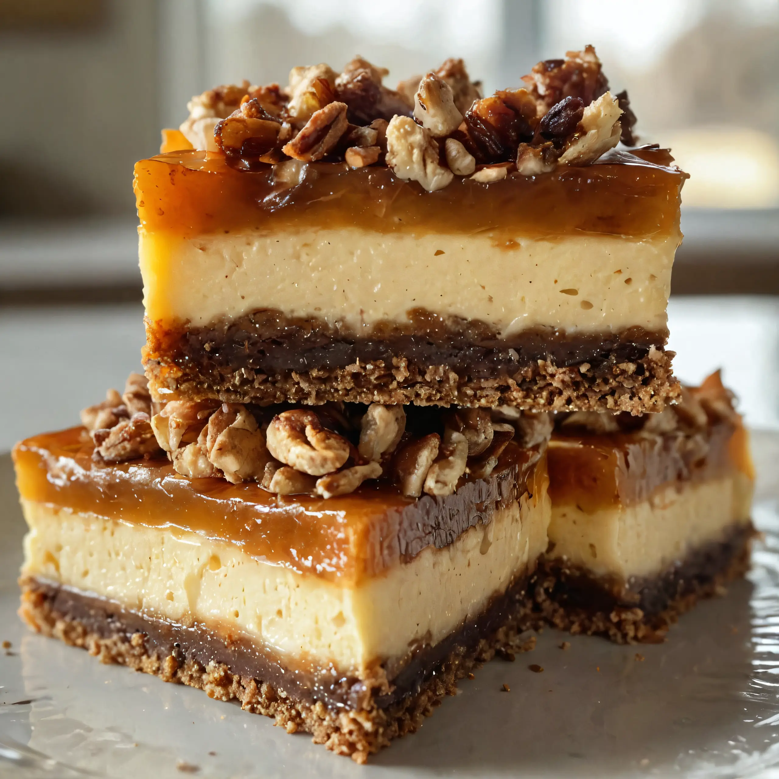 Praline Crumb Caramel Cheesecake Bars