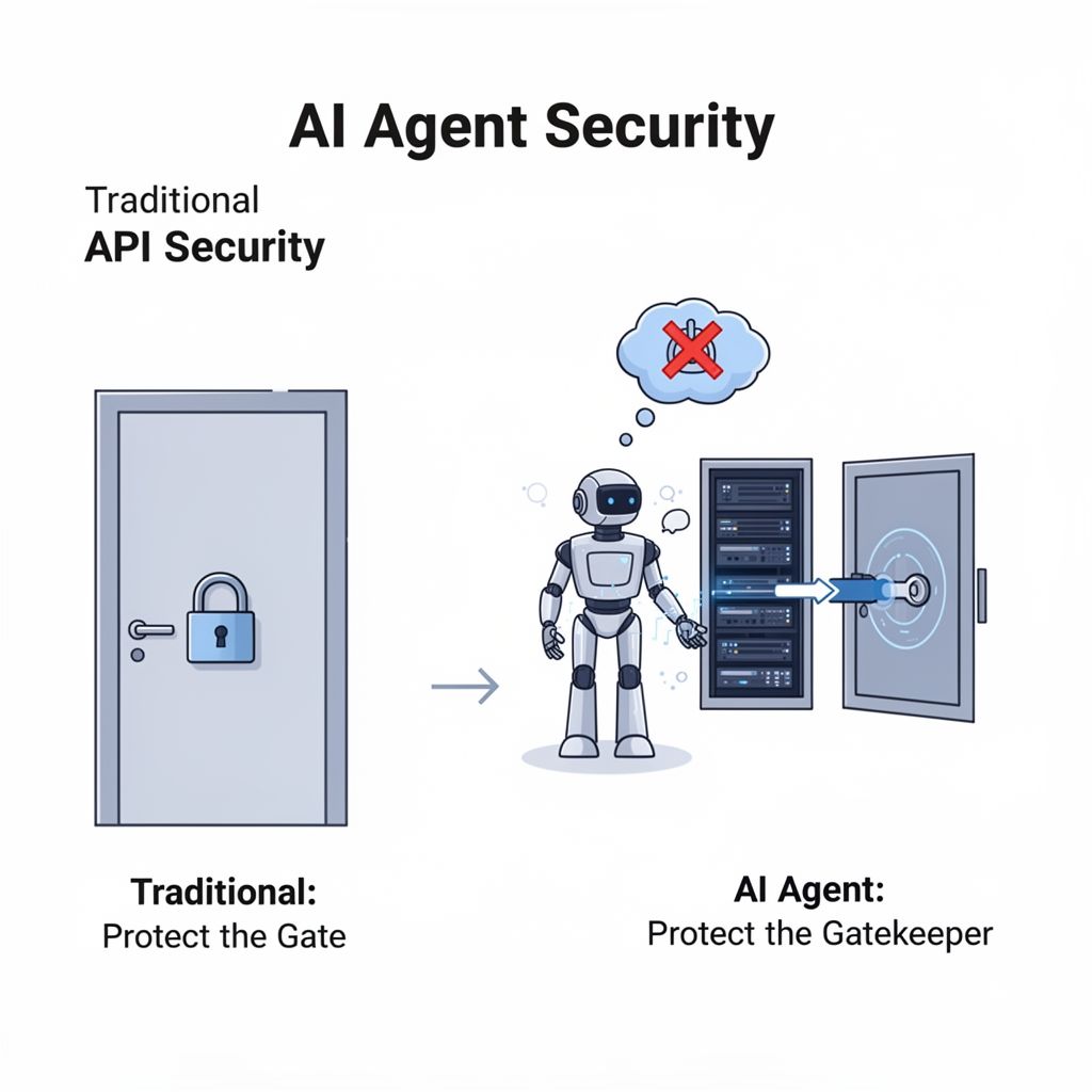 Diagram comparing Traditional API Security with AI Agent API Security focus