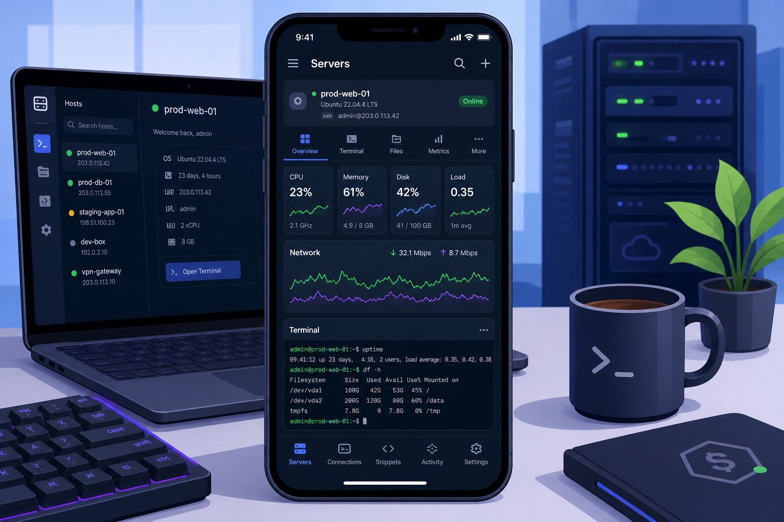 Cara Monitor Kapasitas Server dari HP dengan Termius