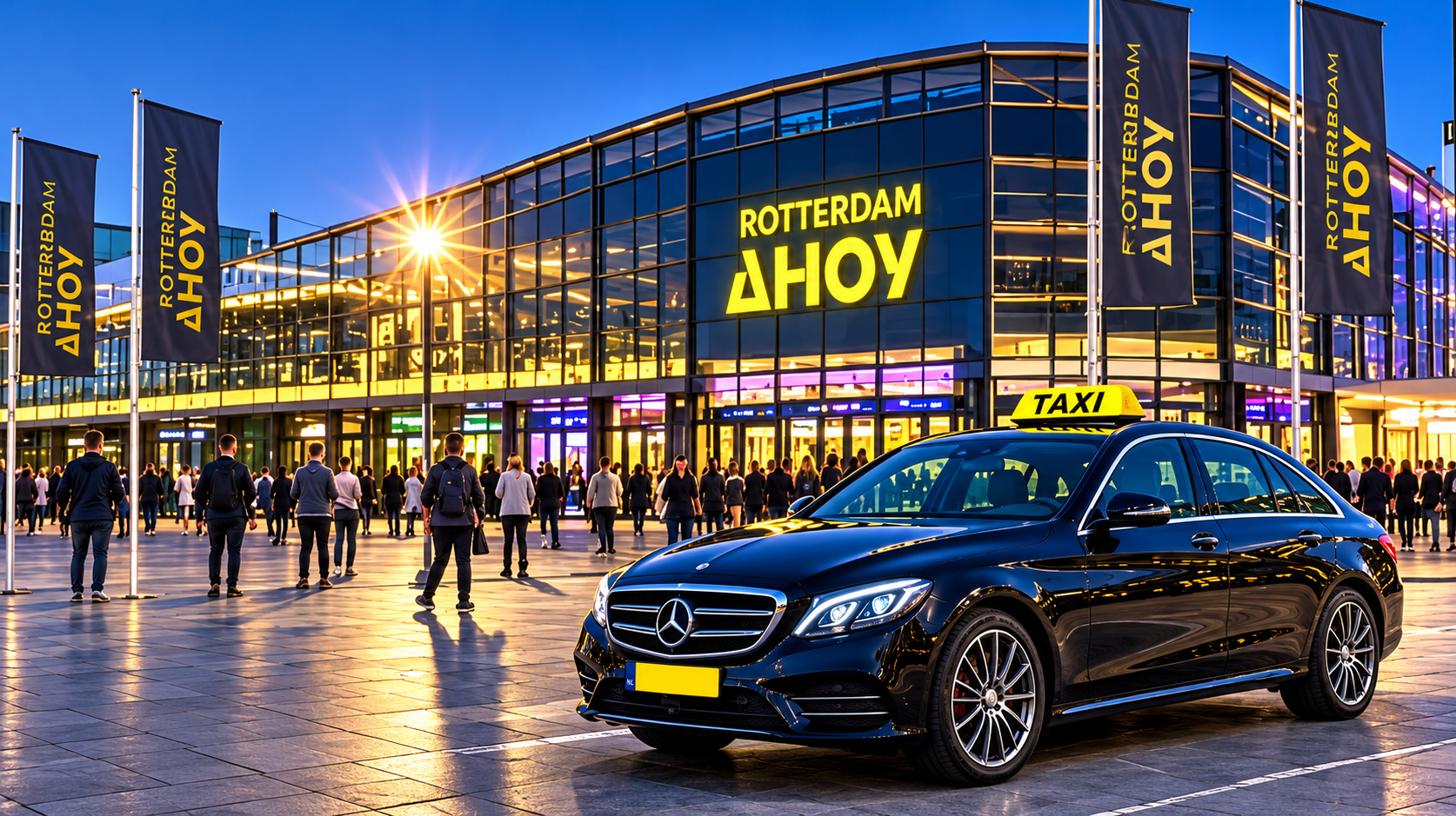 Taxi voor Rotterdam Ahoy bij een avond-evenement