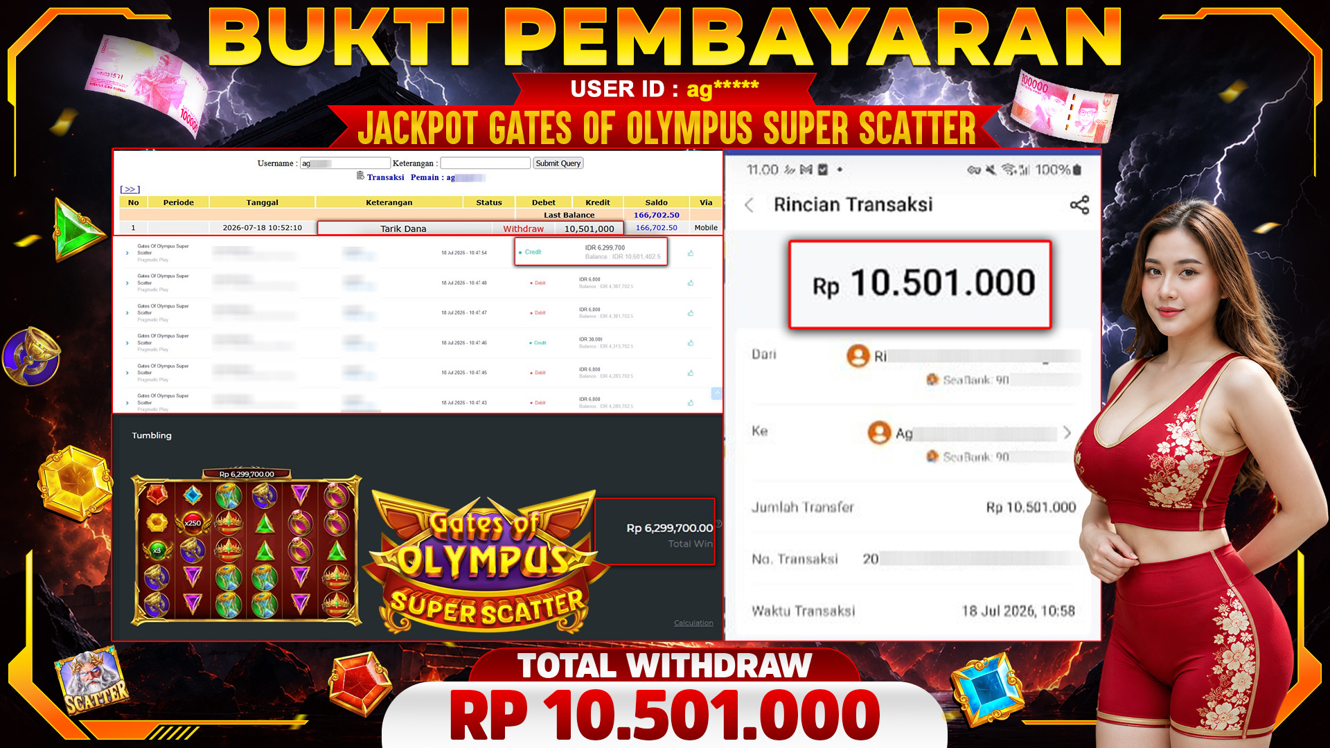🏆 SELAMAT KEPADA PEMENANG JACKPOT DI Gates Of Olympus Super Scatter  - Pragmatic Play 10,501,000🏆