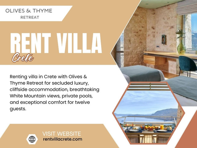 When you decide to rent villa Crete, choosing a trusted accommodation provider makes the process smoother and more enjoyable. Olives & Thyme Retreat helps travellers experience Crete in a more personal way.

Olives & Thyme Retreat

THE VILLA ADRESS: Korakies, Akrotiri, Chania, Crete, Greece
PHONE: +302831040556

Read Our Blogs:
https://rentvillacrete.medium.com/
https://rentvillacrete.jimdofree.com/
https://rentvillacrete.mystrikingly.com/

More Links:
https://solo.to/rentvillacrete
https://www.ted.com/profiles/51725773
https://www.twitch.tv/rentvillacrete/about