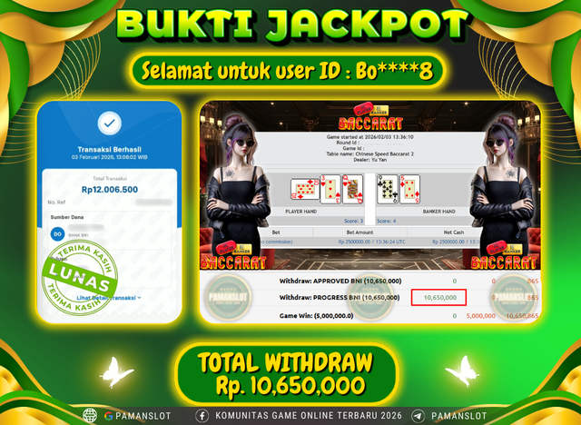 PAMANSLOT JACKPOT Game Live Games PP-Baccarat Rp.10,650,000- LUNAS