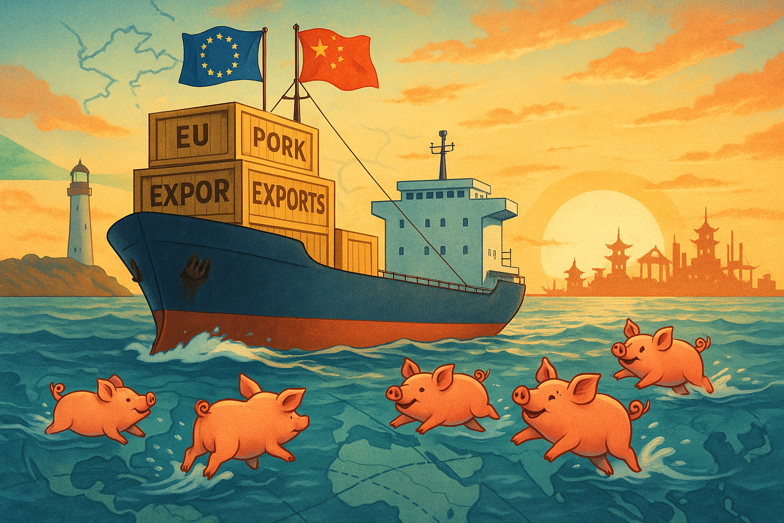 Global trade relations between China and the European Union, focusing on agricultural exports like pork