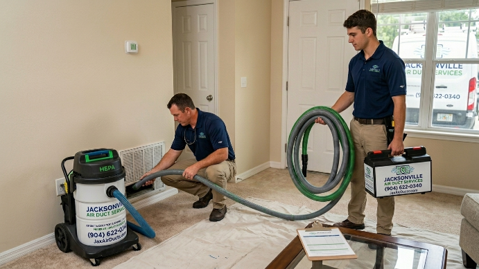 HVAC technician servicing air ducts in Jacksonville