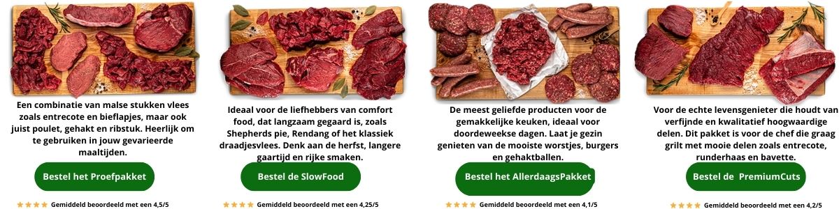 Hoogwaardig rundvleespakketten van de boer - vier vleespakketten van boerschappen.nl - www.Vleeskopenbijdeboer.nl