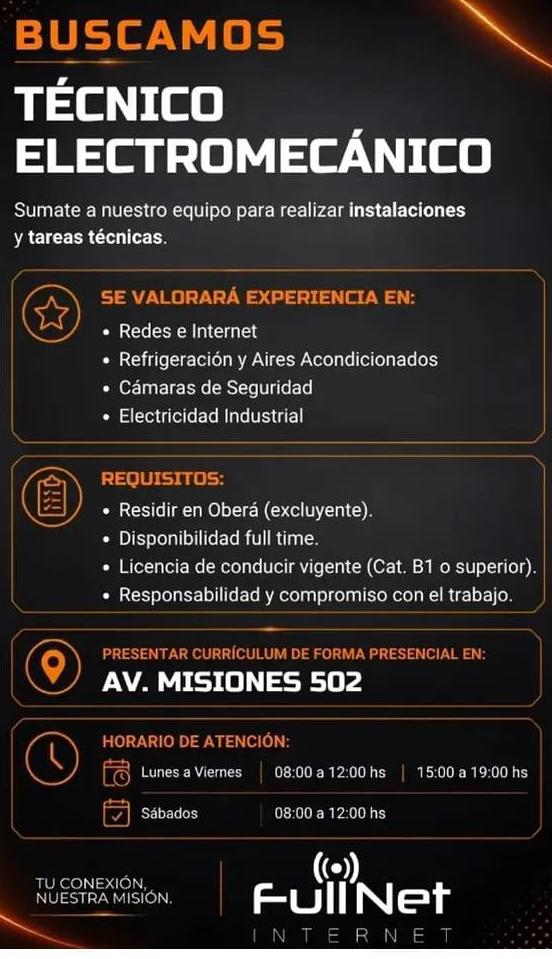 Se busca Técnico Electromecánico en Oberá