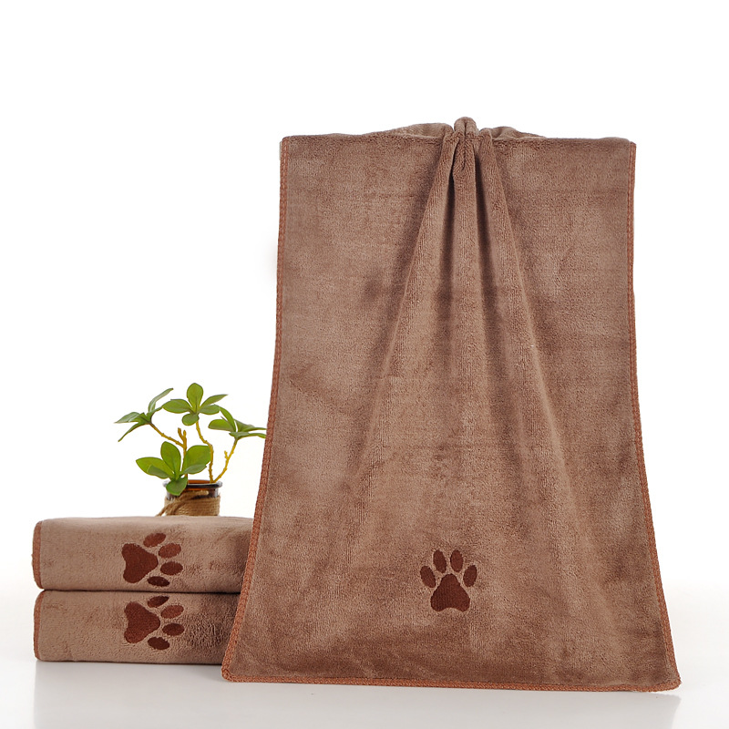 Brown 40*80cm Pet Drying absorbent Towel for Dogs and Cats - Quick Dry Super Absorbent Microfiber Bath Towel with Paw Print Design - Large Size Grooming Towel for Pets