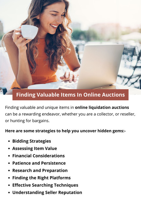 To find valuable items in online auctions, research current market trends and item values. Use specialized auction platforms, set up alerts for desired items, and monitor bidding patterns. Look for undervalued listings with poor descriptions or photos. Verify seller reputation and item authenticity. Stay patient and strategic with your bids to maximize opportunities for valuable finds. To know more visit here https://www.auctionmasters.com/