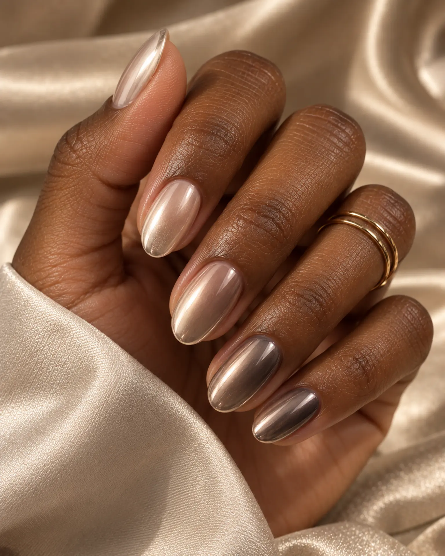 Pearl Chrome to Smoky Chrome Tonal Mix manicure inspiration for chrome nail ideas