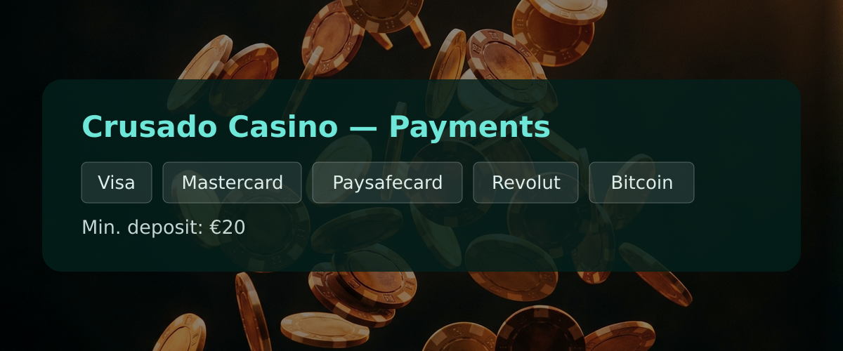 Crusado Casino � Payments: Visa, Mastercard, Paysafecard, Revolut, Bitcoin