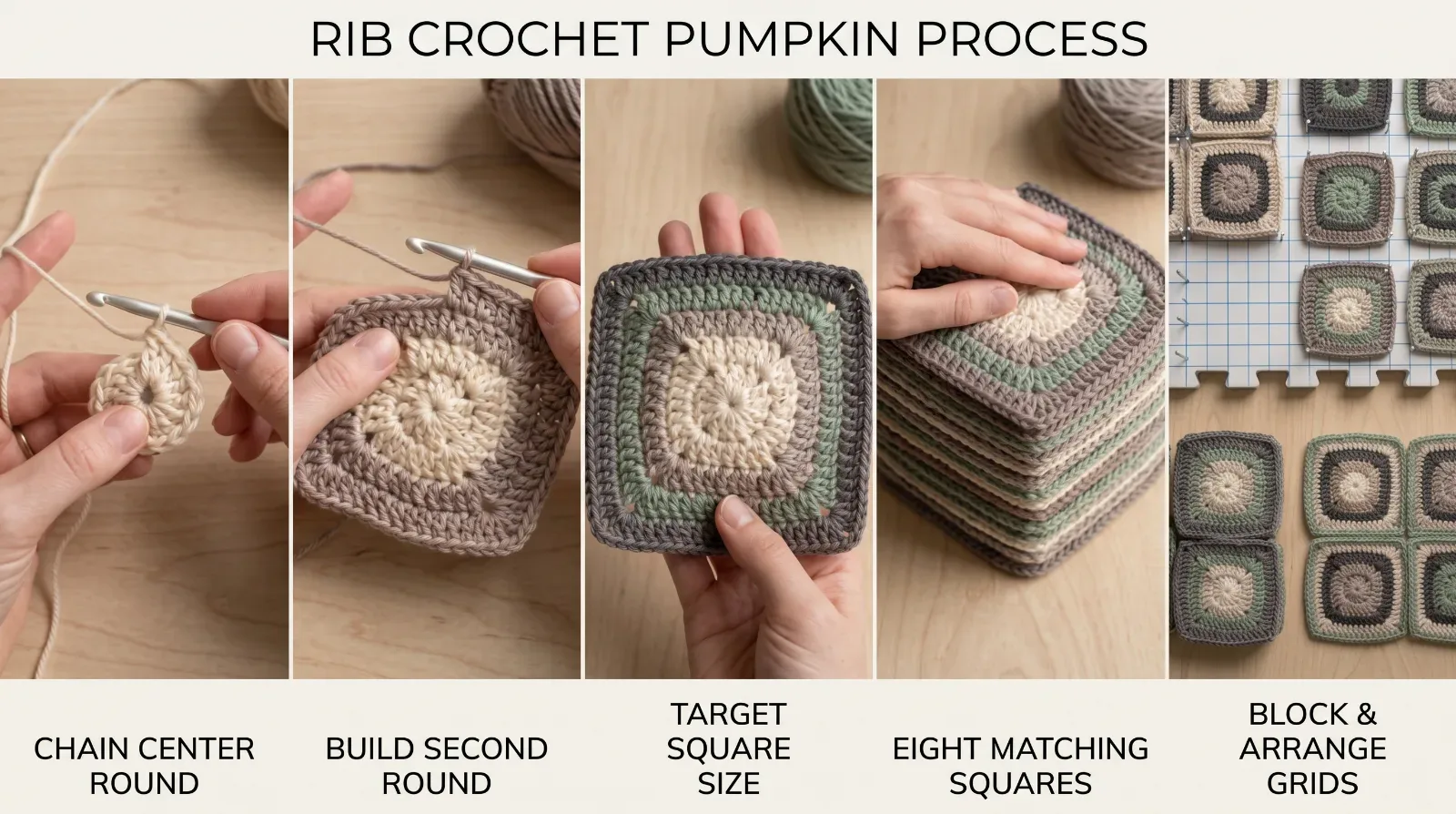 Modern Granny Square Tote crochet step collage