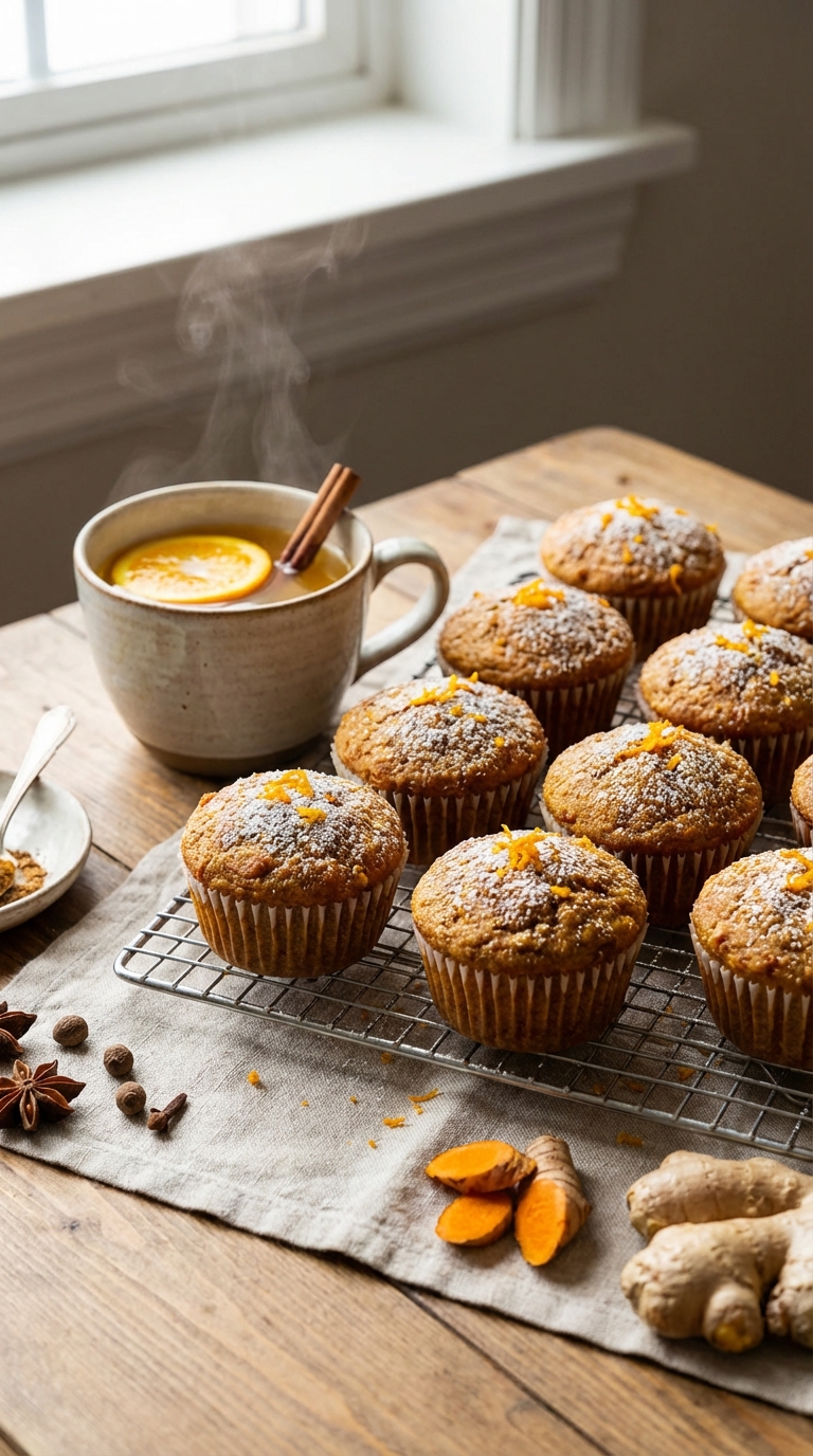 Spiced carrot muffins cooling on a wire rack showcasing breakfast turmeric and ginger recipes