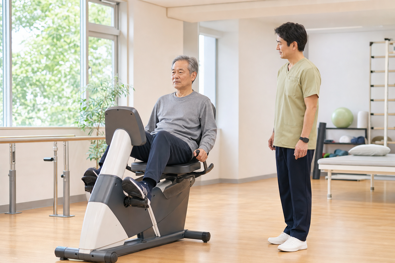 脳卒中後に自転車運動へ取り組む様子