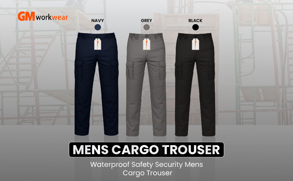Combat cargo work trousers in black navy and grey