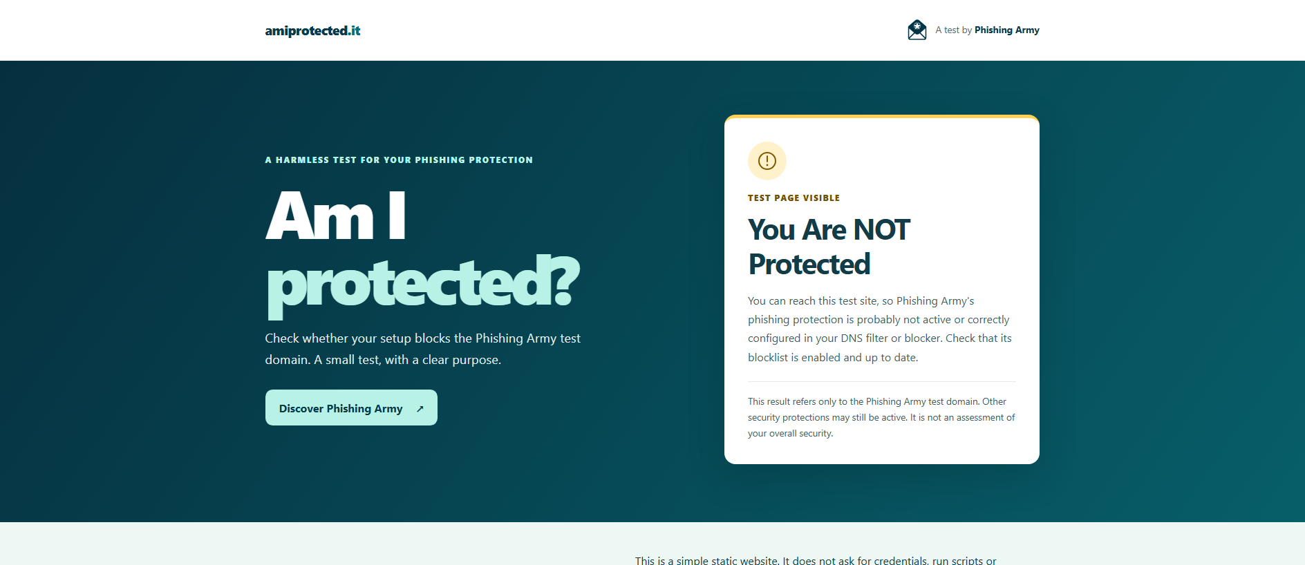 Stored capture of amiprotected.it