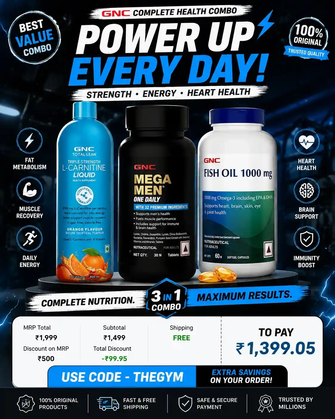 GNC ₹1399 offer - L-Carnitine Multivitamin Fish Oil