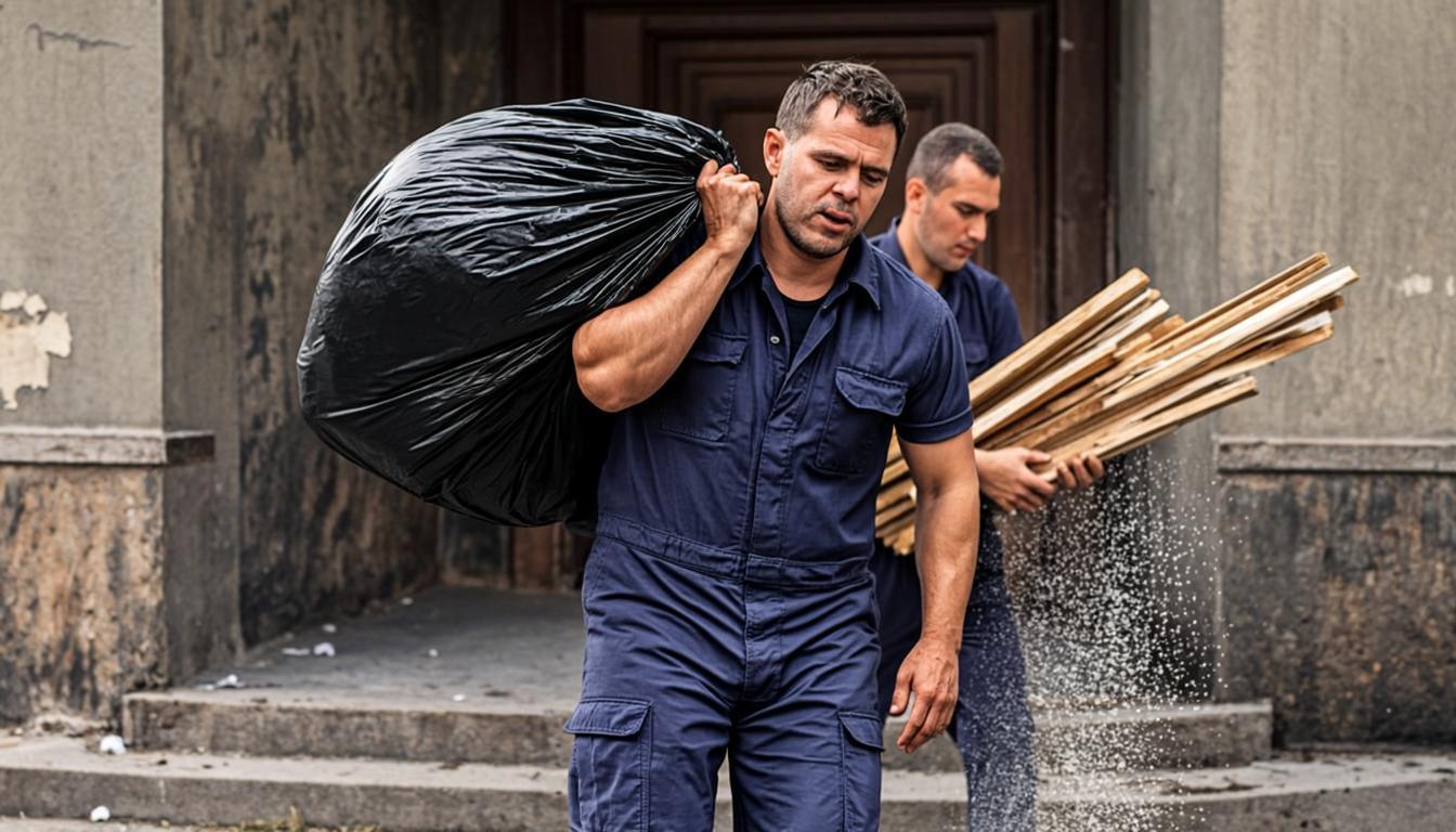 Грузчики загружают мусор в грузовик в Семилуках