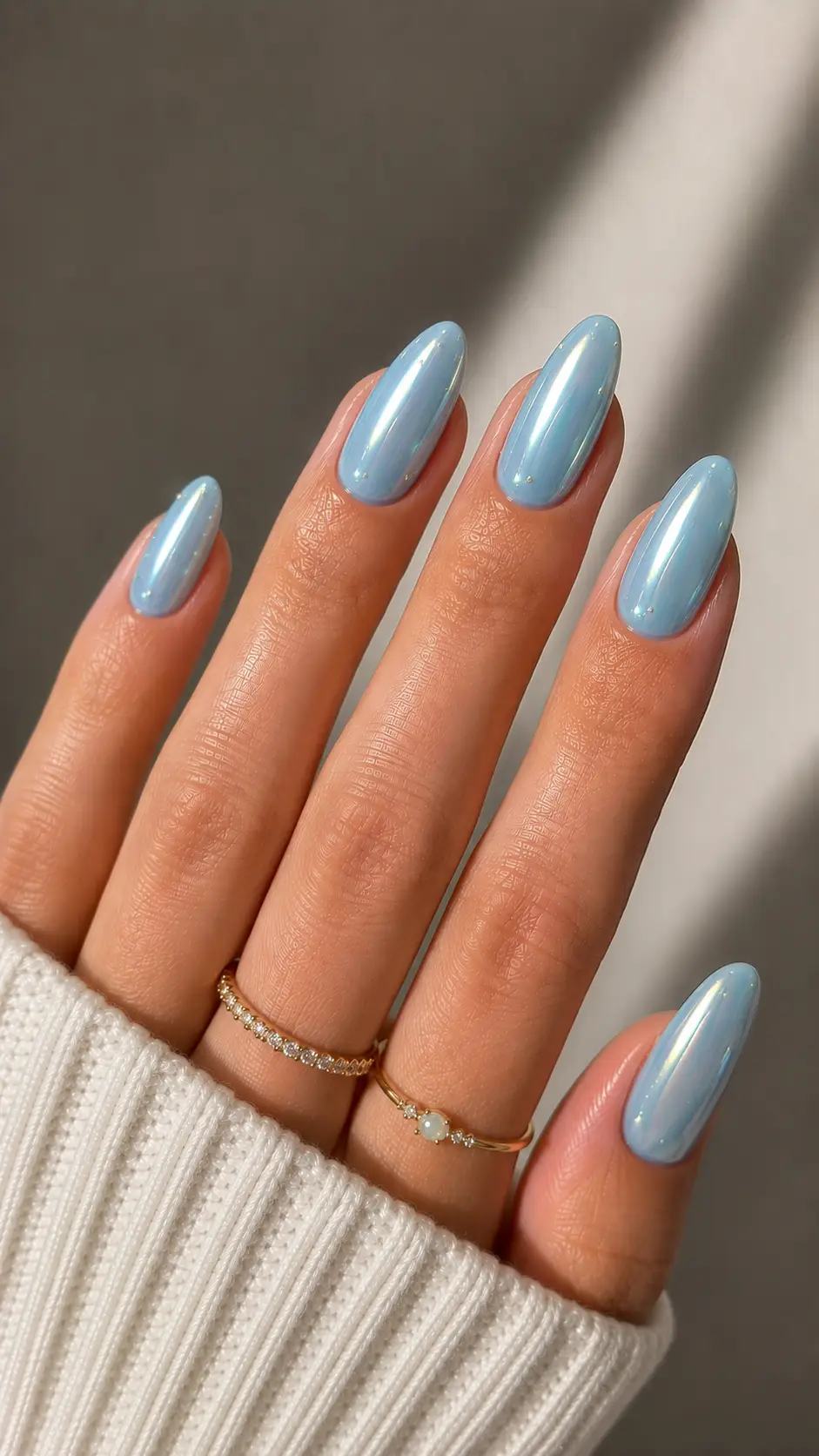 Aqua Blue Chrome Microdot Nails