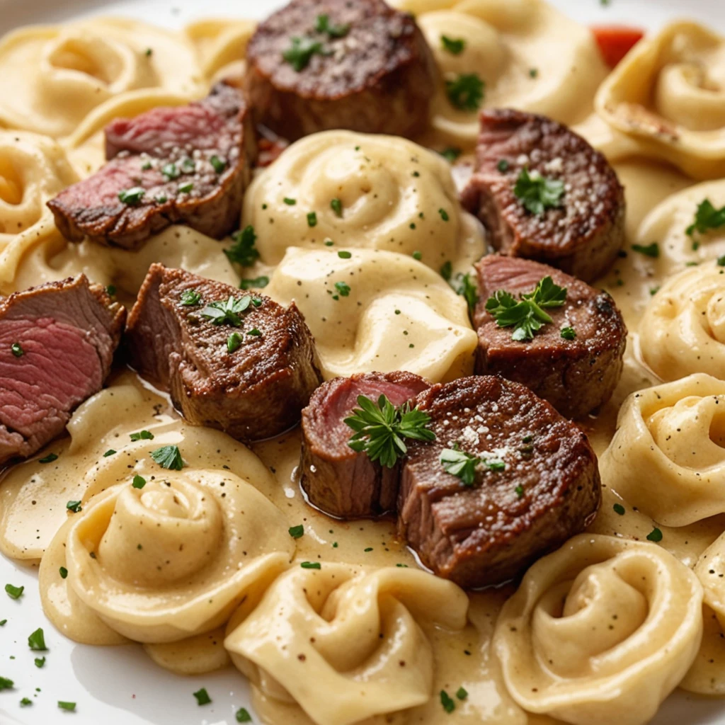 Garlic Steak Tortellini in Cream Sauce Bliss