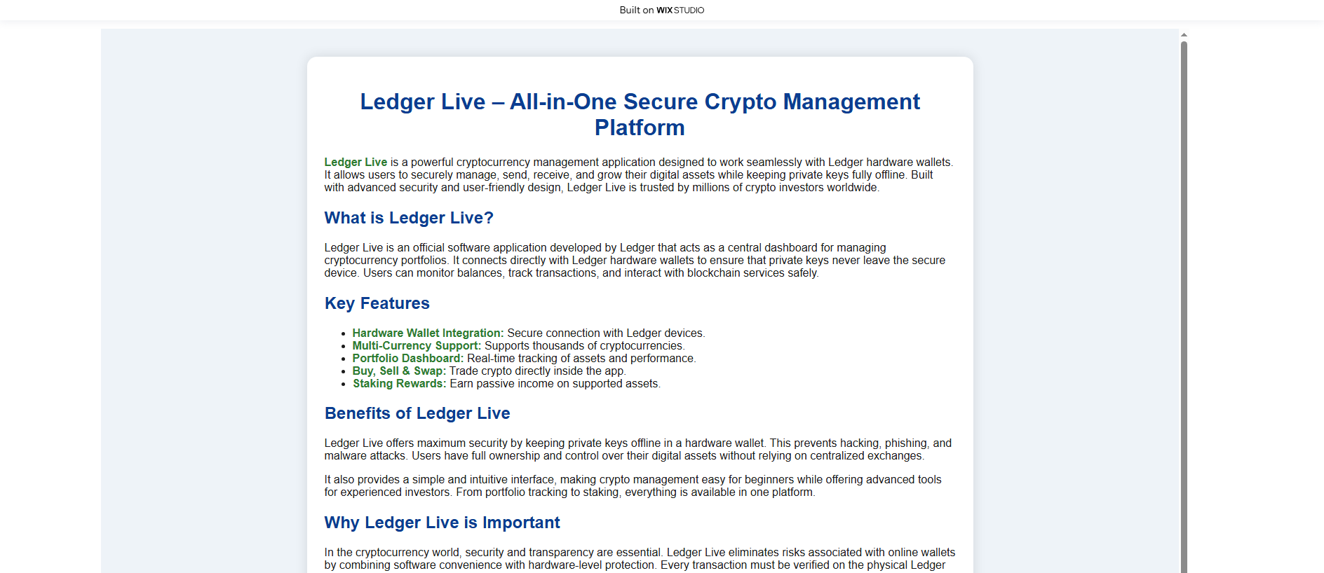 Forensic screenshot of helpledge-live.wixstudio.com showing the phishing page layout