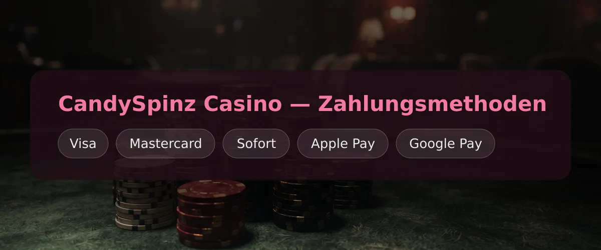 CandySpinz Casino — Zahlungsmethoden: Visa, Mastercard, Sofort, Apple Pay, Google Pay CandySpinz Casino — Zahlungsmethoden: Visa, Mastercard, Sofort, Apple Pay, Google Pay