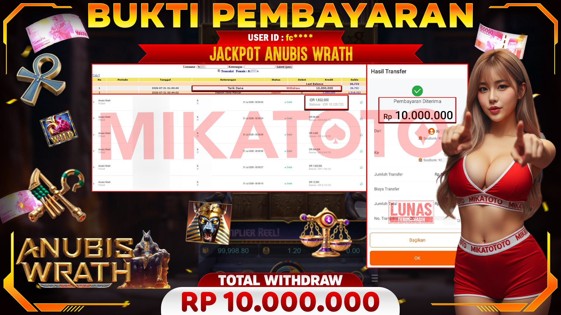 🏆 SELAMAT KEPADA PEMENANG JACKPOT DI Anubis Wrath - PGSoft 10,000,000 🏆