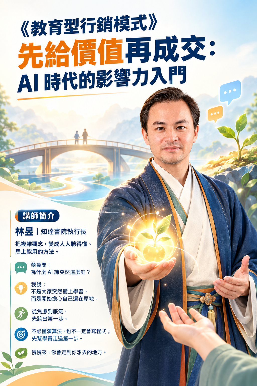 簡介 林昱 知達書院執行長 多年來投入教育培訓領域先給價值再成交 AI時代的影響力