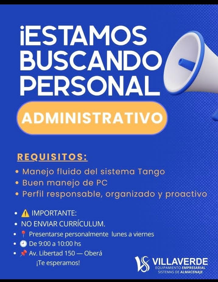 Se busca Administrativo en Oberá