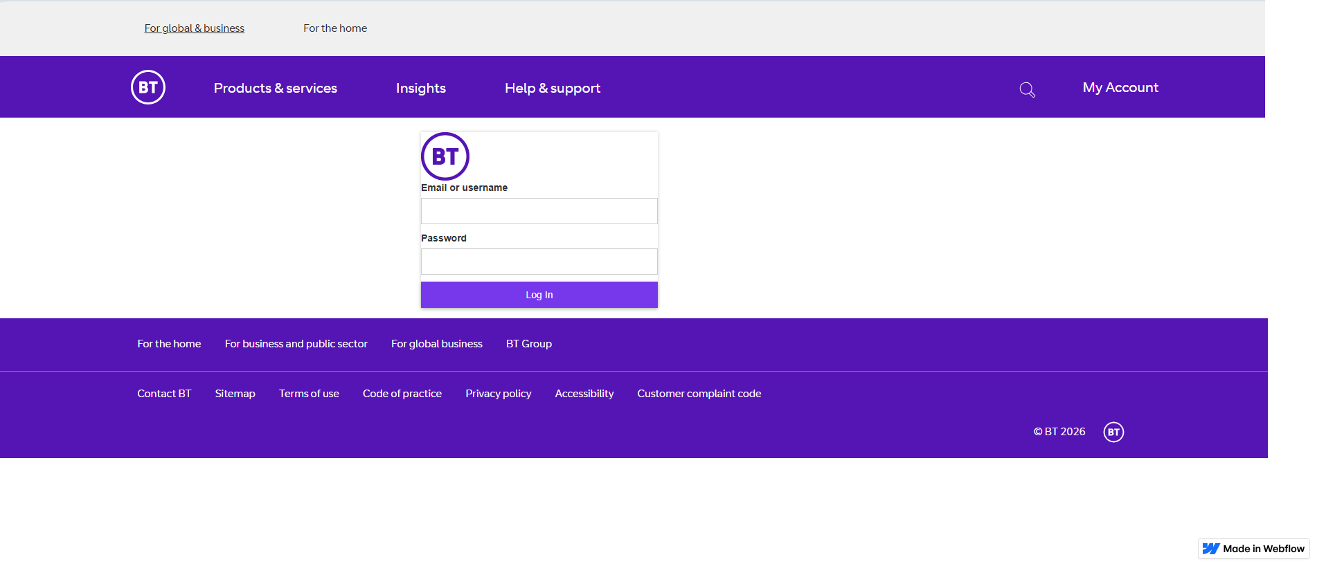 Stored capture of broadcastauthbtbusinessintel-loginapp.webflow.io