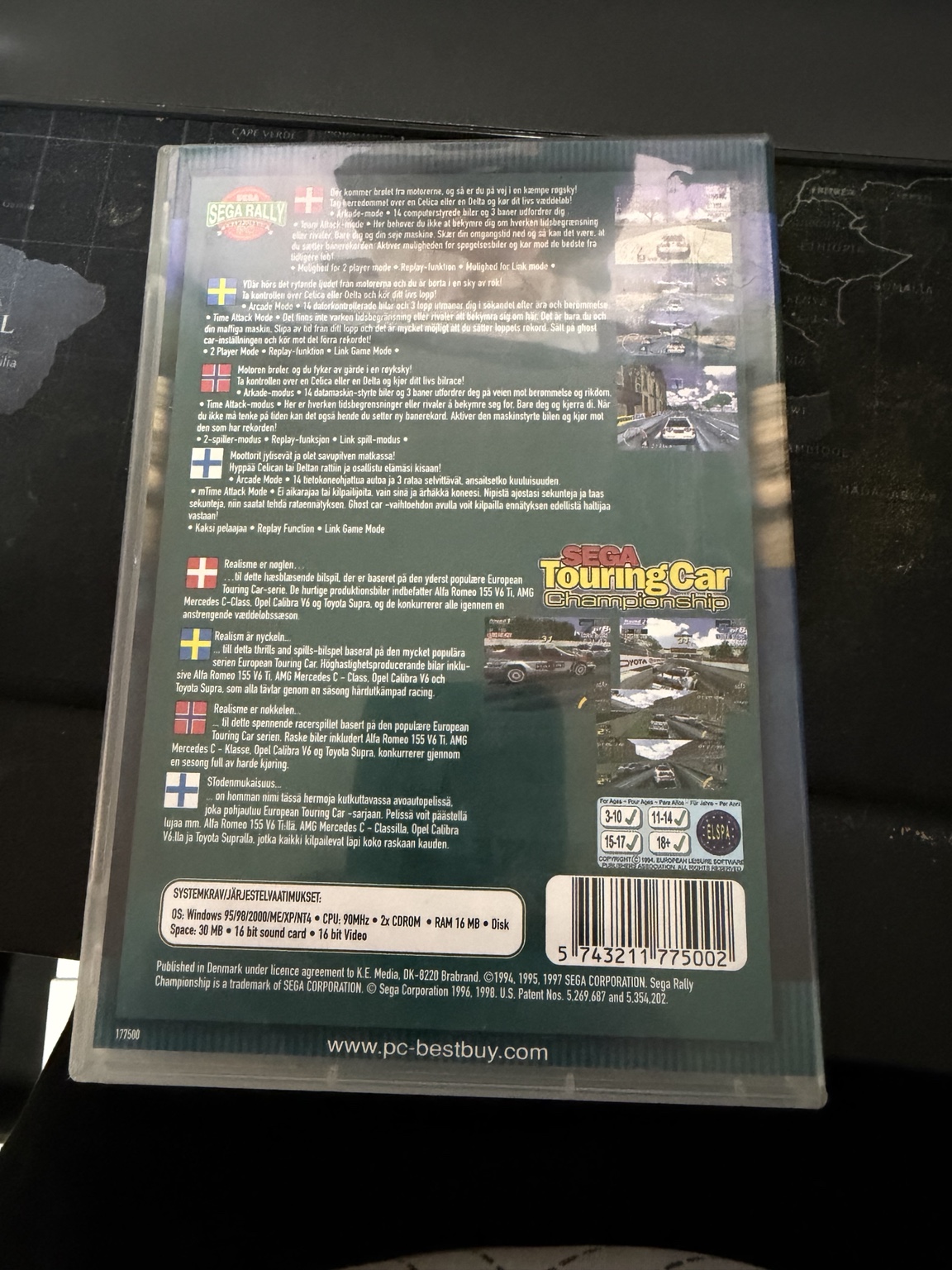 Sega two-game back cover photographed on the desk