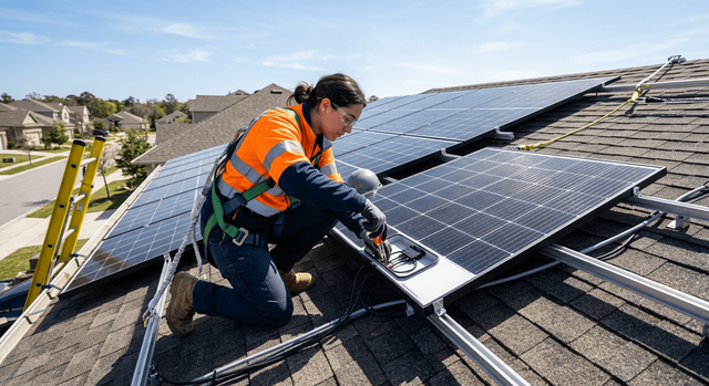 Manutenzione di un impianto fotovoltaico sul tetto di un condominio