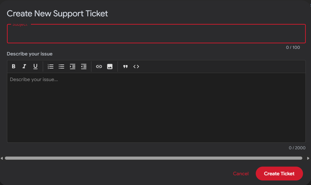 Support Ticket