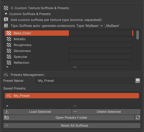 Custom Suffixes and Presets UI