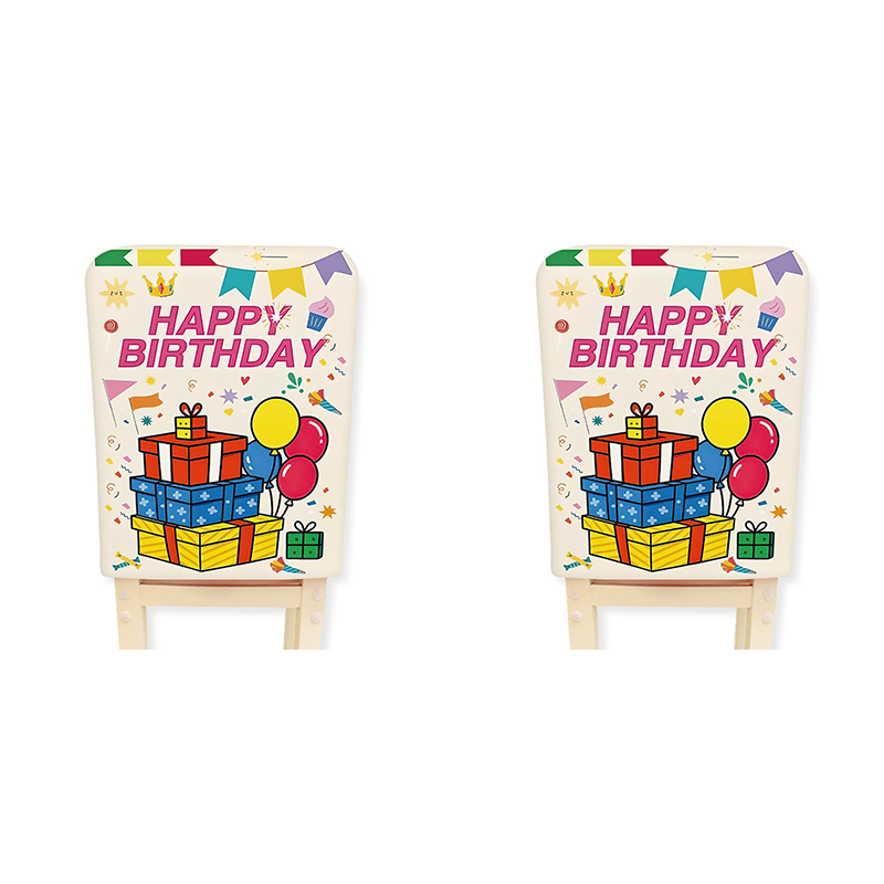 2 pcs Cartoon half chair covers birthday（Happy birthday*2） - Stretch Dining Chair Back Cover with Gift Print Decorative Slipcover for Birthday Party Home Dining Room Decoration chair back covers party