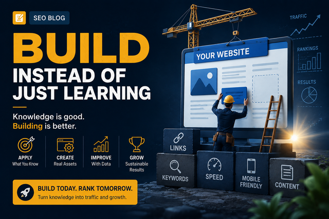 Build instead of just learning – SEO professional building a website using keywords, links, speed, mobile-friendly design, and content to improve rankings and traffic
