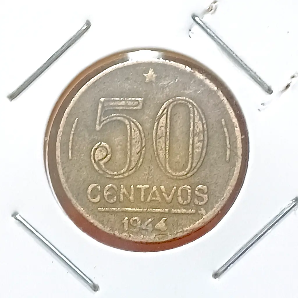 Moeda 50 Centavos 1944 com Defeito do 4 Entupido na Data e Sem Sigla No Anverso – MBC - Foto 3