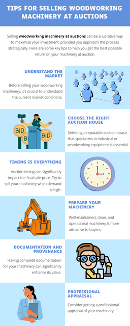 To successfully sell woodworking machinery at auctions, clean and repair the equipment, provide detailed documentation, and choose a reputable auction house. Market effectively with high-quality photos and descriptions set a realistic reserve price, and time your auction for peak demand periods. Engage with potential buyers to build trust and transparency, enhancing the likelihood of a favorable sale. To know more visit here https://www.auctionmasters.com/industries/woodworking-cabinet-shop