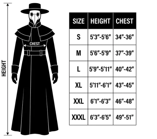 Size guide: S 5'3–5'6 chest 34–36, M 5'6–5'9 chest 37–39, L 5'9–5'11 chest 40–42, XL 5'11–6'1 chest 43–45, XXL 6'1–6'3 chest 46–48, XXXL 6'3–6'5 chest 49–51 inches